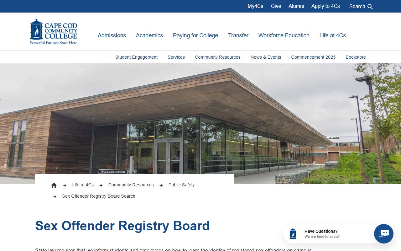 Cape Cod Community College Barnstable County sex offender registry information