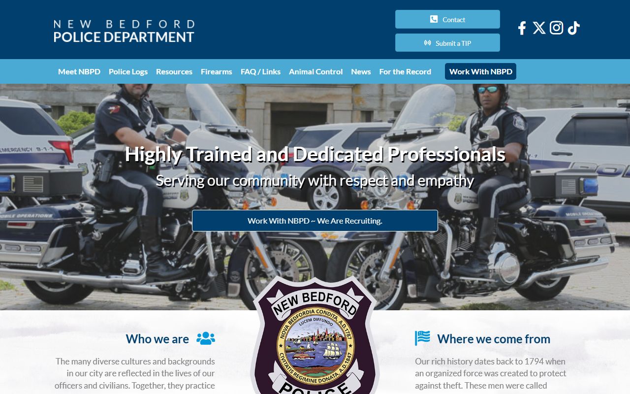 New Bedford Police Department website for Bristol County sex offender registry