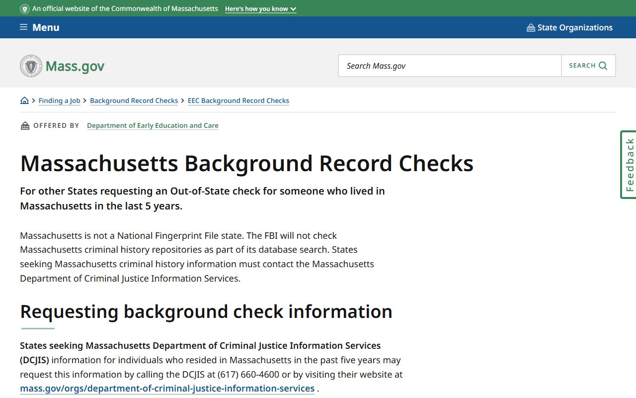 Massachusetts background record checks CORI system overview for sex offender research