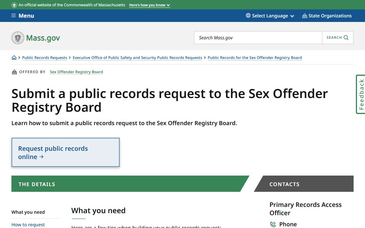 How to submit a public records request to the Massachusetts Sex Offender Registry Board