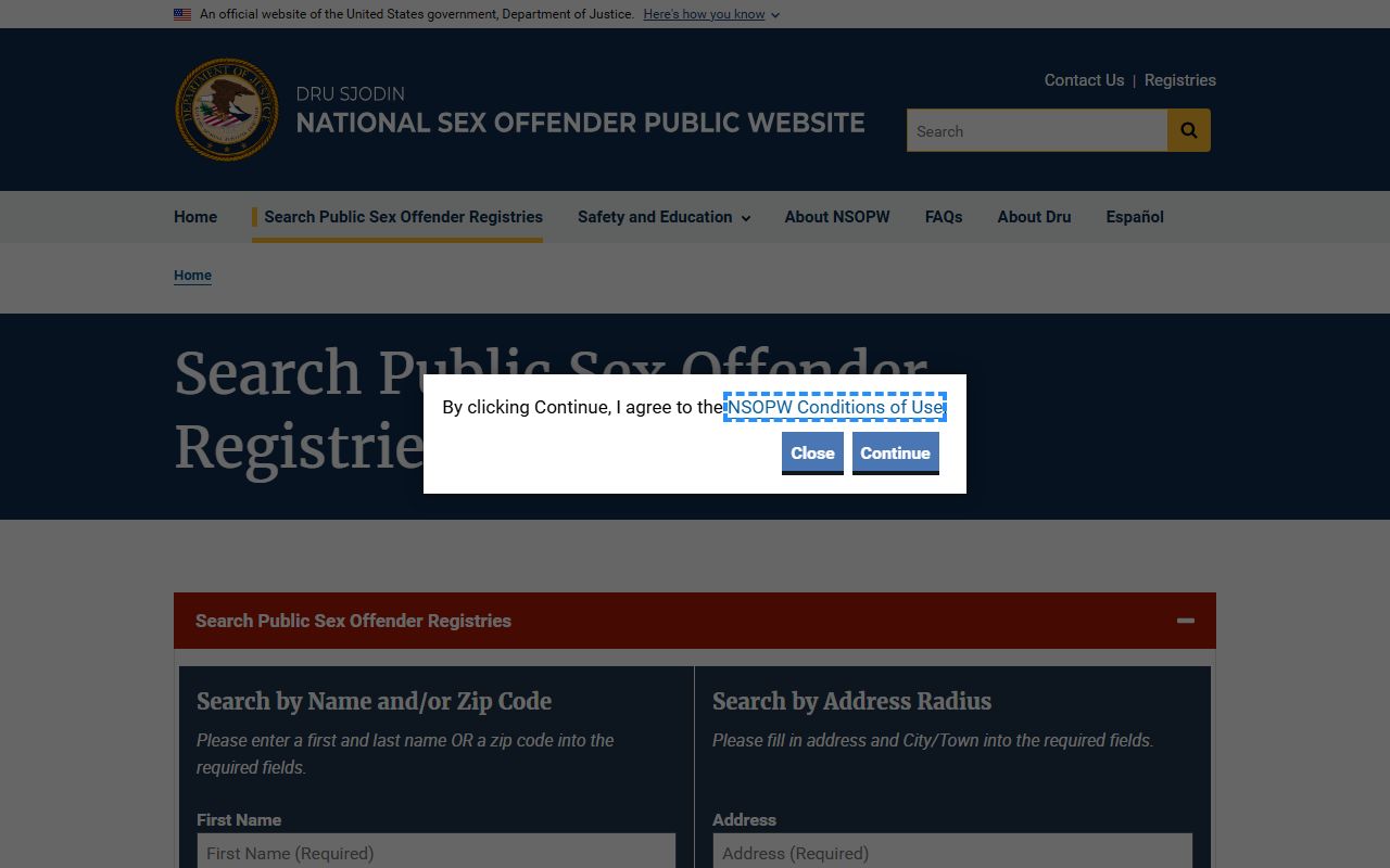 National Sex Offender Public Website NSOPW covers Massachusetts sex offender data